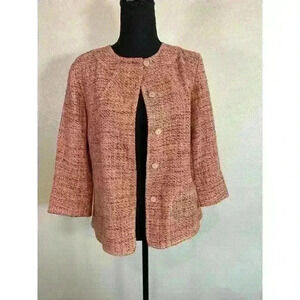 J Jill Coral Tweed 3/4 Sleeve snap button Blazer Jacket Women Size Small